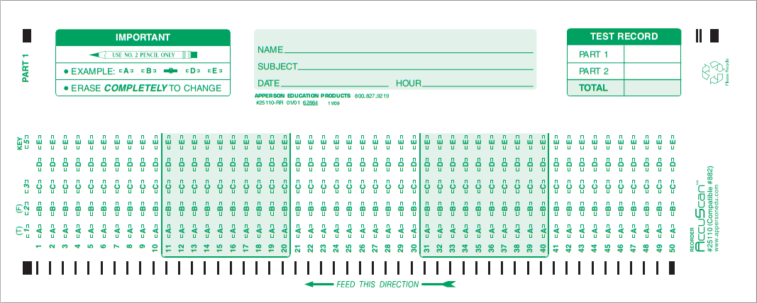 Scantron Compatible Answer Sheet And Forms Catalog Apperson s 